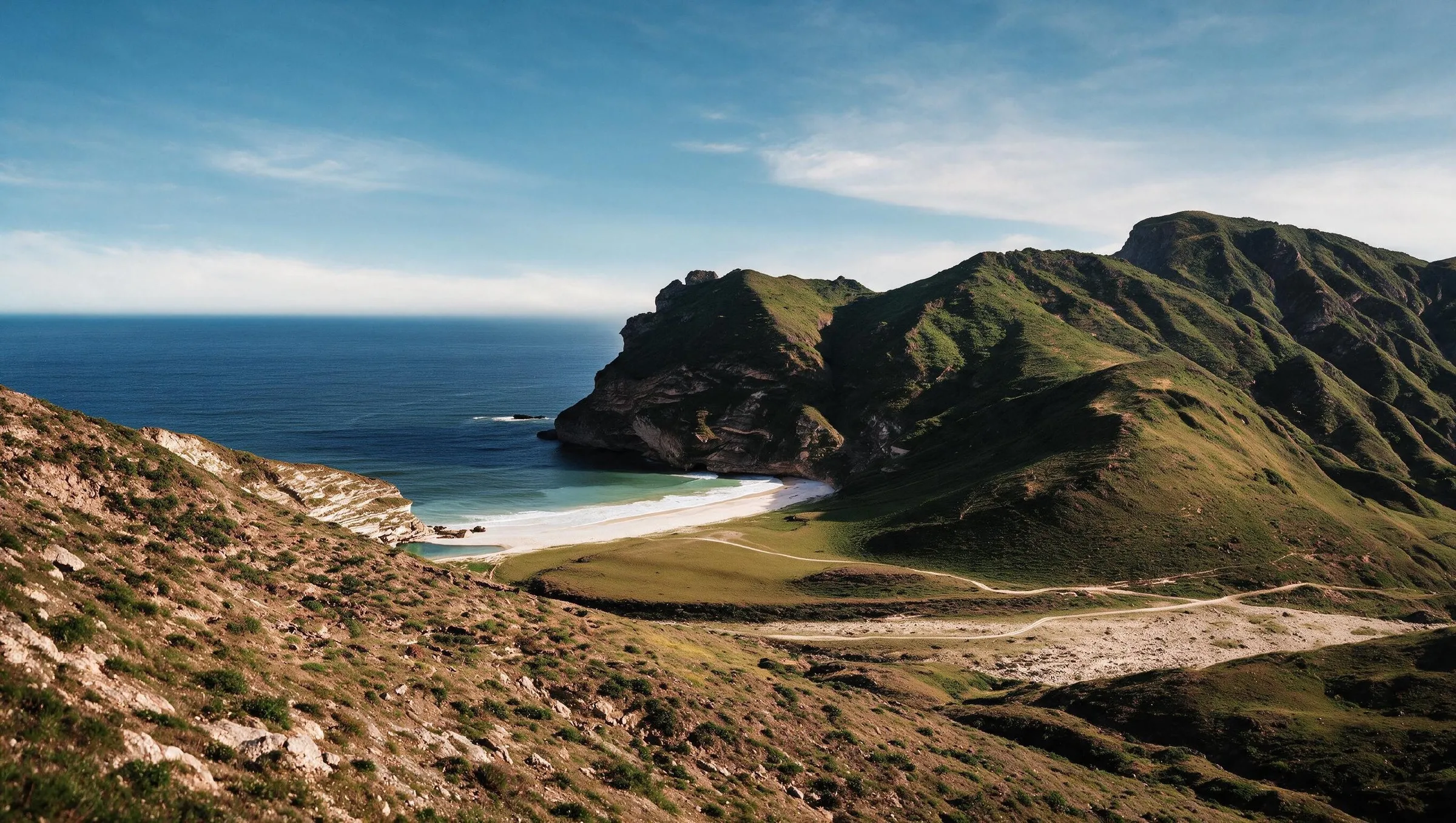 The Dhofar coast where the green hills meet a pale beach and the Arabian Sea