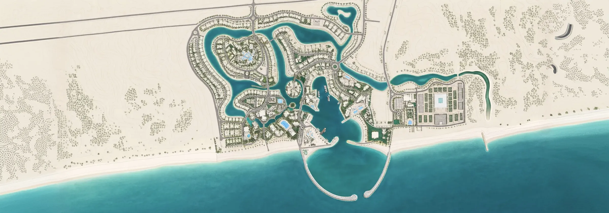 Wide plan of the Hawana Salalah waterways, marina and beachfront parcels